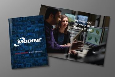 Cover and interior spread of Modine brand literature printed piece