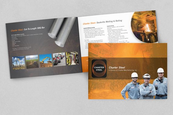 Cover and interior spread of Charter Steel Manufacturing brochure