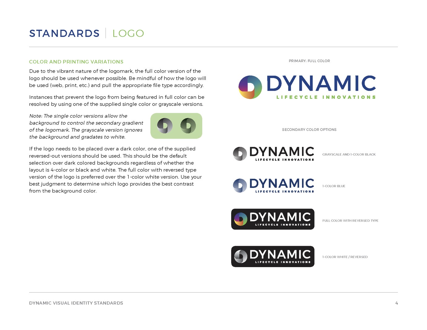 Logo guidelines from Dynamic Lifecycle Innovations Brand Guidelines