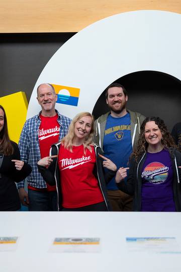 Core creative team members wearing Milwaukee gear