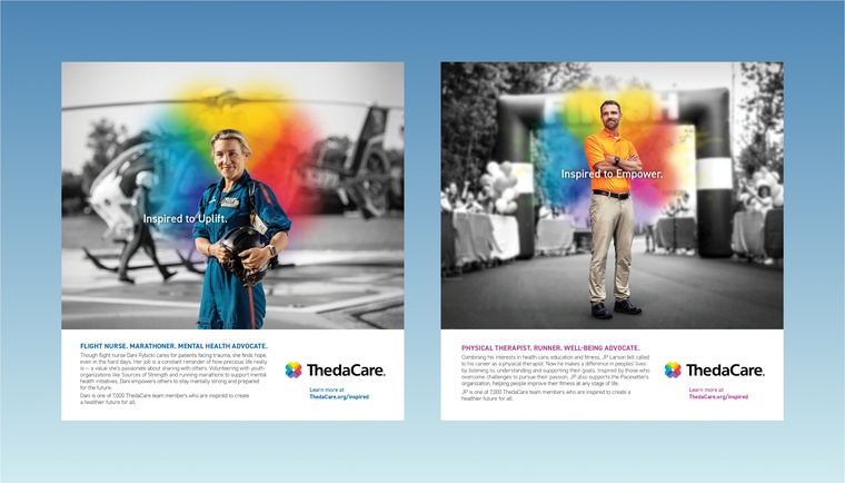 Two ads for ThedaCare, produced by Core, presented side by side.