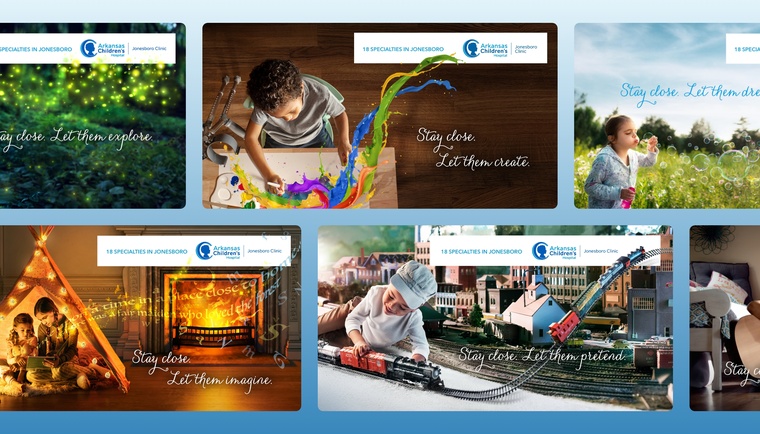 A collage of digital ads produced by Core, for Arkansas Children's Hospital.