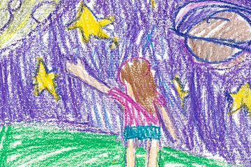 drawing of girl in space