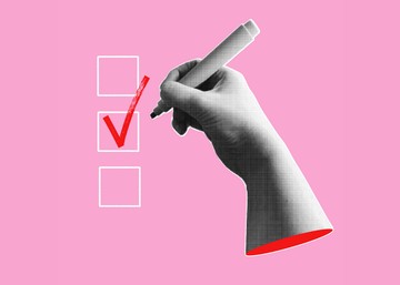 pop are style hand writing a check mark in a blank box.