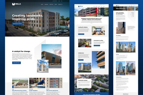 Screenshots of home, about and portfolio pages from wellsconcrete.com