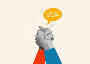 two hands clasping in a shake with the word "deal" in a speech bubble