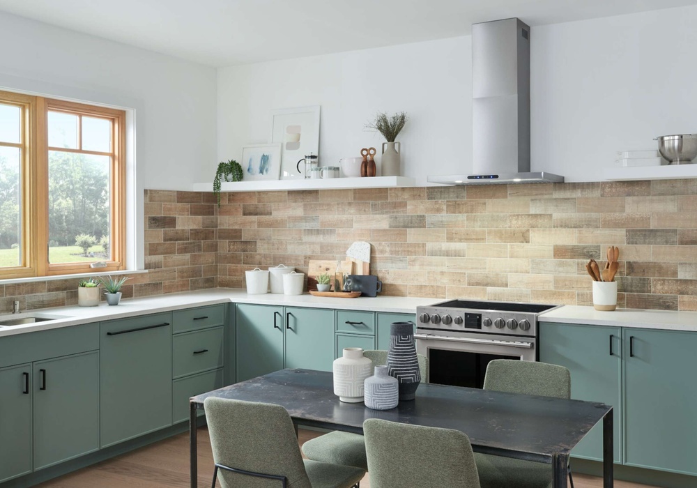 A kitchen scene with a Broan vent above the range