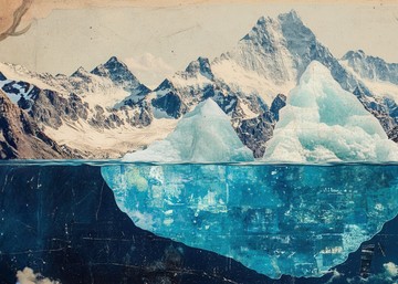 Iceberg above and below the surface, symbolizing visible creative work supported by hidden operational planning.
