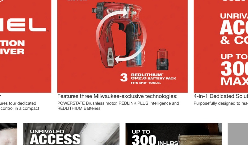A screenshot of a Milwaukee Tool website catalog view.