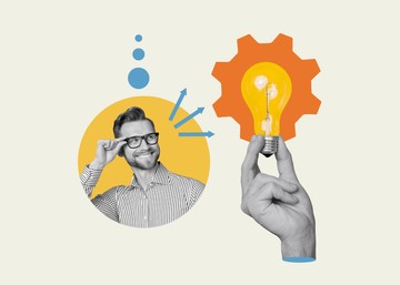 man and lightbulb collage style