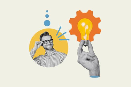 man and lightbulb collage style