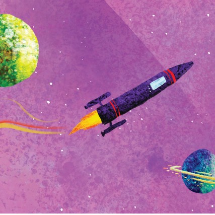 illustration of rocket and space