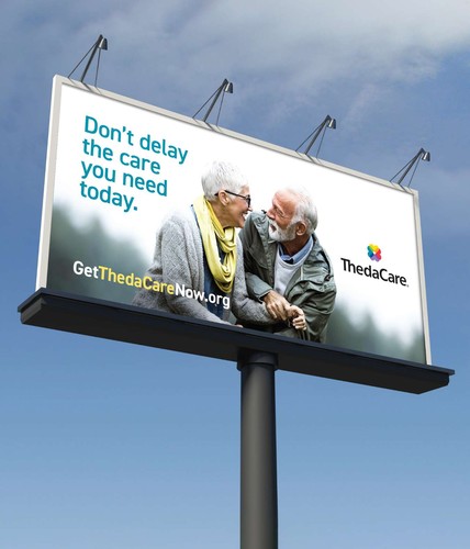 Billboard concept for ThedaCare featuring an older couple with the words "Don't delay the care you deed today"