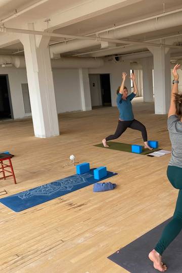 Core team members doing yoga