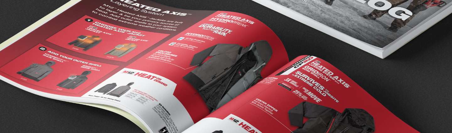 An open catalog displaying Milwaukee Tool accessories.